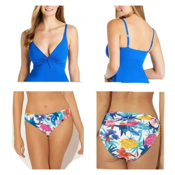 BLEU ROD BEATTIE LET'S GET TWISTED  V NECK TANKINI TOP SIZE 6 AND BOTTOM SIZE 8 - Picture 1 of 9